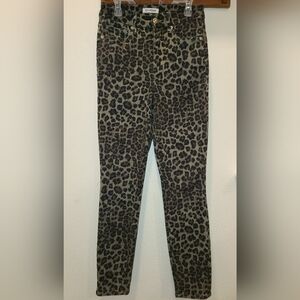 Olive Green Leopard Print Stretchy Skinny Jeans size 2/26 animal print